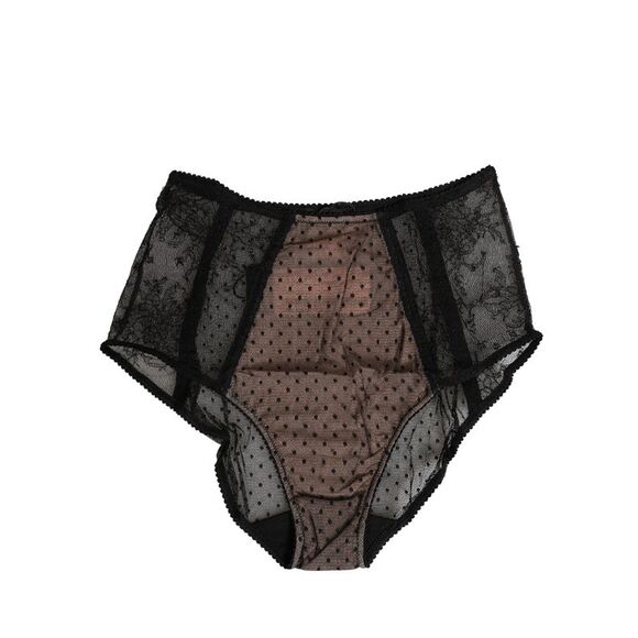 Dolce & Gabbana Black Sheer Polka Dot Lace High Waist Brief Women's Underwear